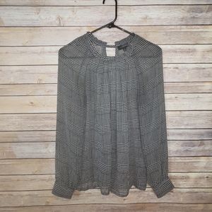 The Limited Houndstooth  Sheer L/S Blouse EUC